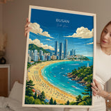 Busan Travel Poster, South Korea Wall Art, Haeundae Beach Print, Coastal Skyline Poster, Busan Gift