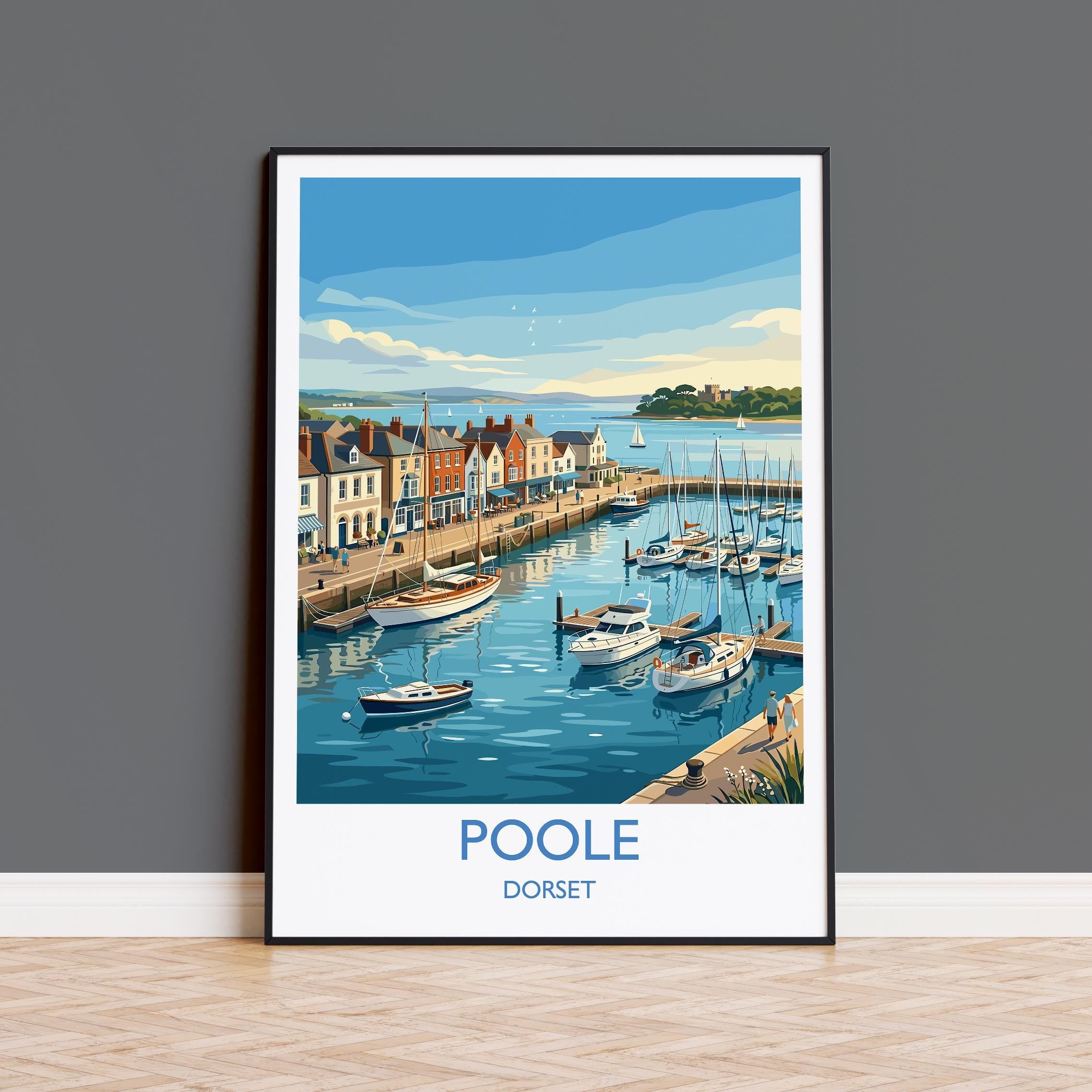 Poole Dorset Travel Poster, Poole Harbour Wall Art, Dorset Coastal Print, Historic Seaside Town Illustration, Vintage Style UK Decor