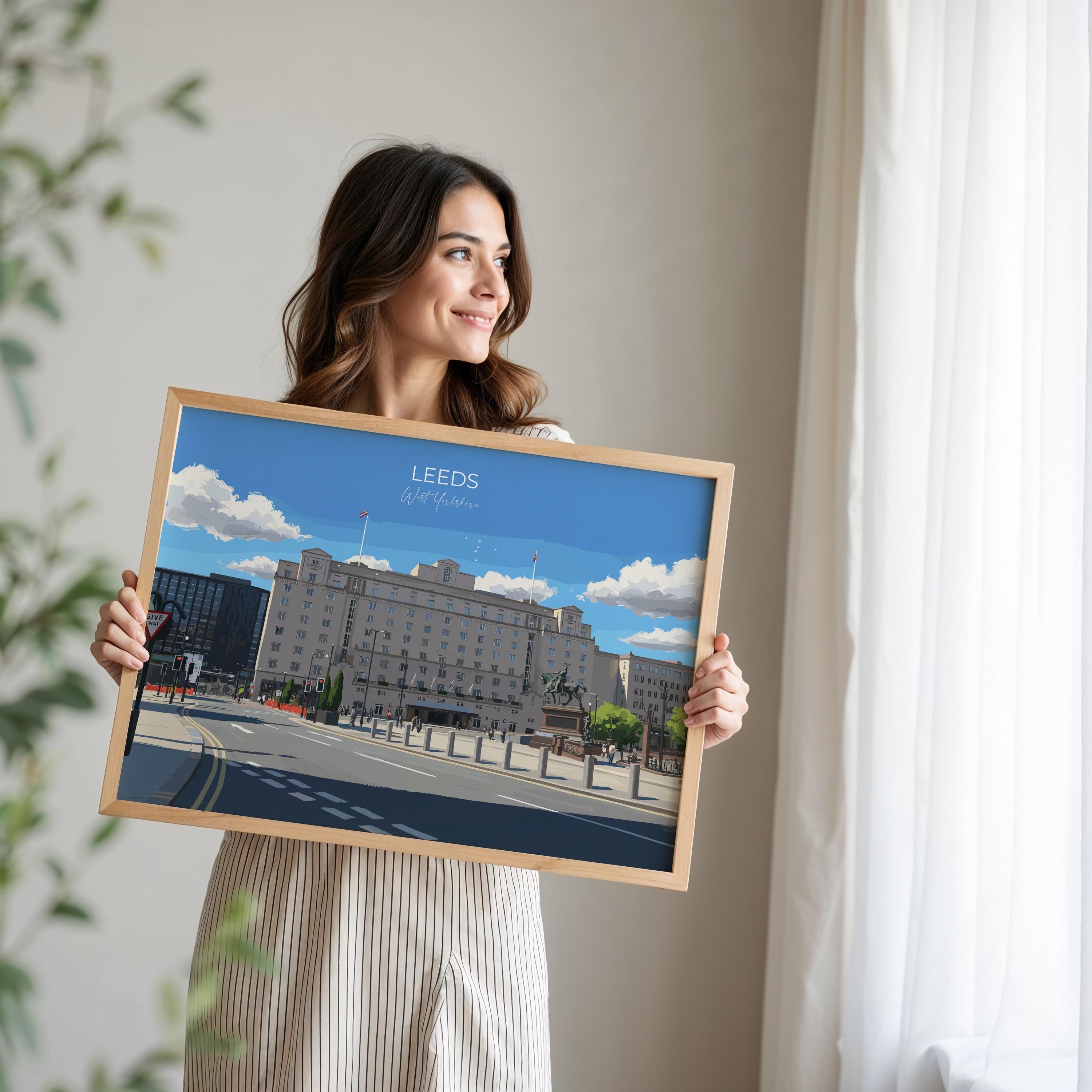 Leeds City Art Print, Leeds City Square, West Yorkshire Landscape Poster, England UK City Travel Decor NQ Media Designs