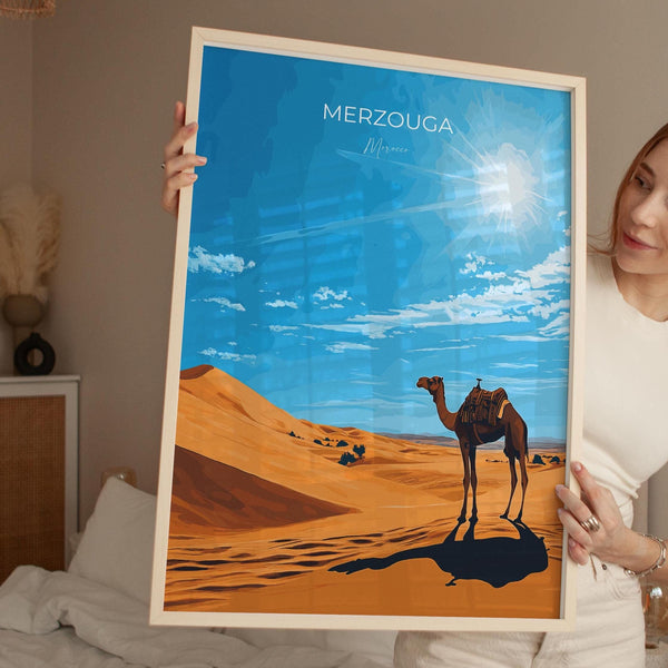 Merzouga Travel Poster Wall Art, Travel Print of Merzouga, Merzouga Art Lovers Gift, Morocco Wall Art