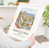 Barcelona Spain Watercolour Print, Sagrada Familia Wall Art, Park Güell Poster, Gaudí Architecture Print, Spanish Coordinates Print