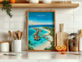 Maldives Indian Ocean Travel Print, Tropical Island Wall Art, Maldives Beach Poster, Overwater Bungalows, Luxury Island Travel Poster