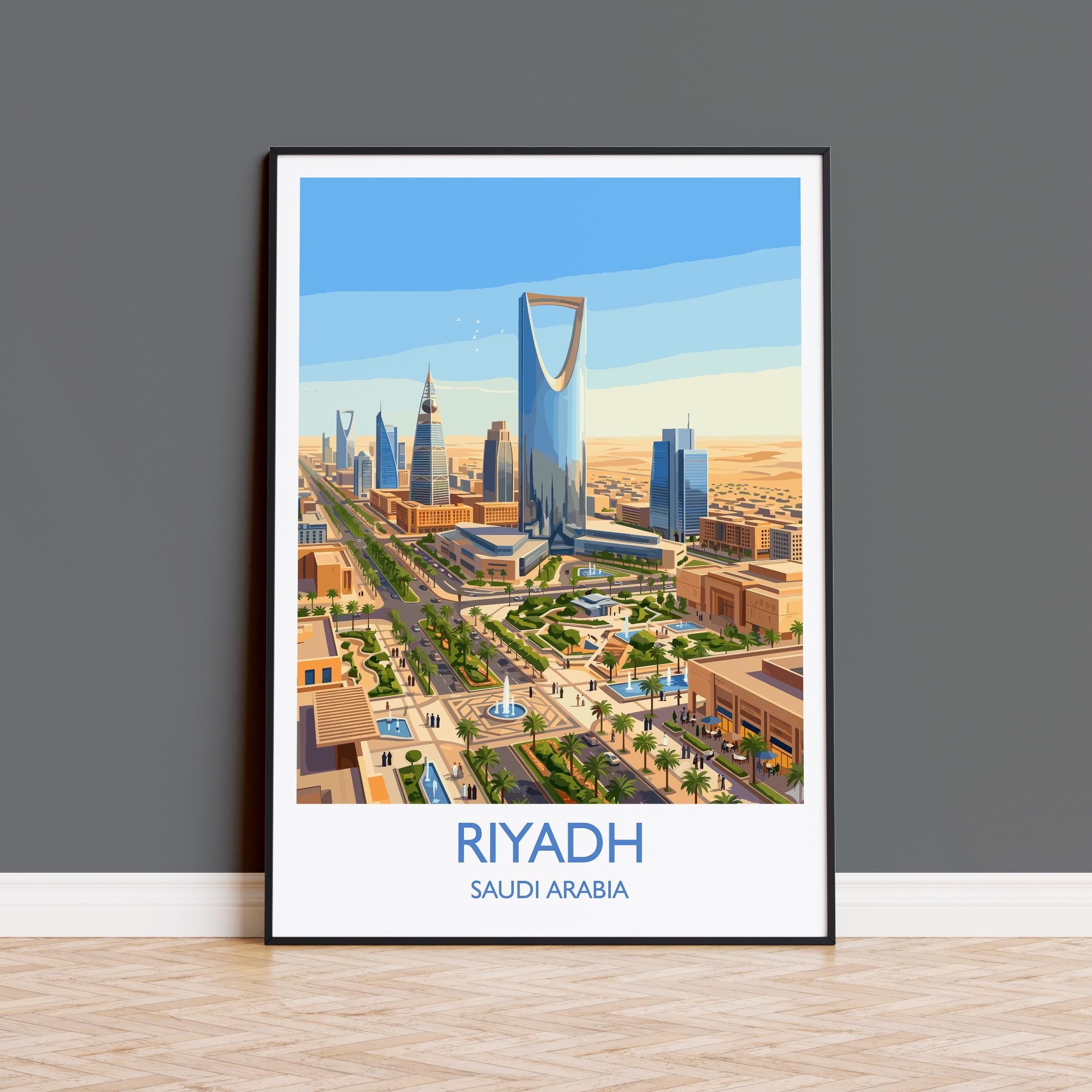 Riyadh Saudi Arabia Travel Poster, Riyadh Skyline Wall Art, Modern Desert City Print, Arabian Architecture, Vintage Style Decor