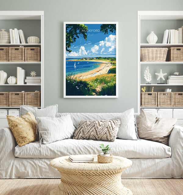 Mudeford Travel Poster, Travel Print of Mudeford, England, Mudeford Beach Christchurch, Dorset Coast Art, Dorset Gift, Wall Art Print