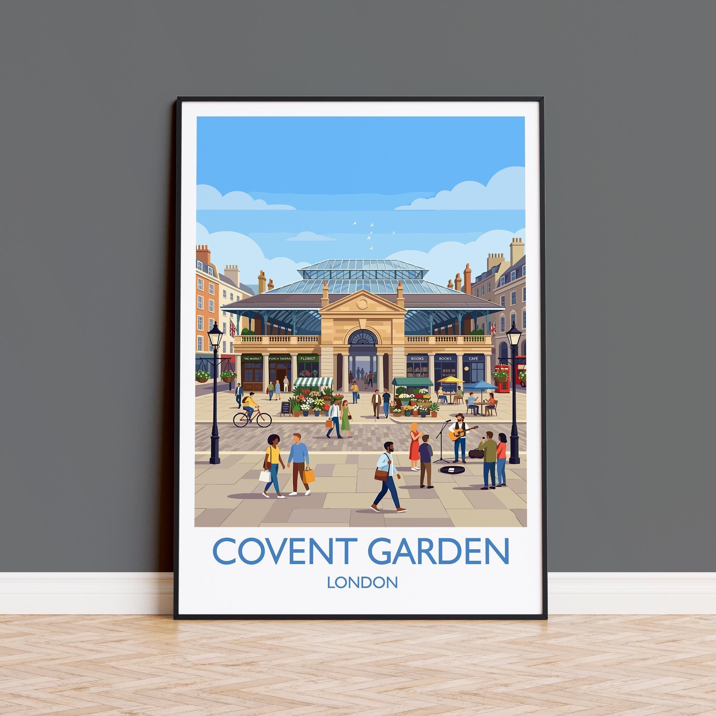 Covent Garden London Travel Poster, London Wall Art Print, Iconic Market Illustration, Vintage Style UK City Decor, Theatre District Gift NQ Media Designs