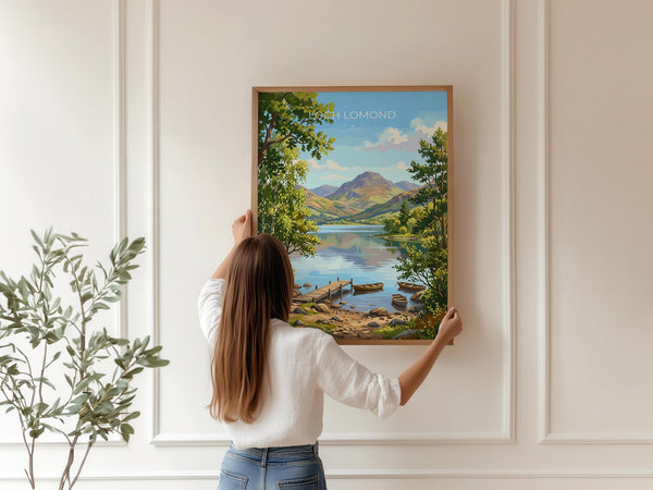 Loch Lomond Scotland Travel Print, Scottish Highlands Wall Art, Scenic Loch Landscape Poster, Nature Illustration, UK Decor, Scotland Gift