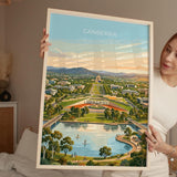 Canberra Australia Travel Poster, Parliament House Wall Art, Australian Capital City Print, Lake Burley Griffin Illustration, Australia Art