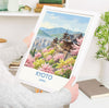 Kyoto Japan Travel Poster, Cherry Blossom Temple Wall Art, Japanese Landscape Print, Sakura Illustration, Asia Decor, Kyoto Gift