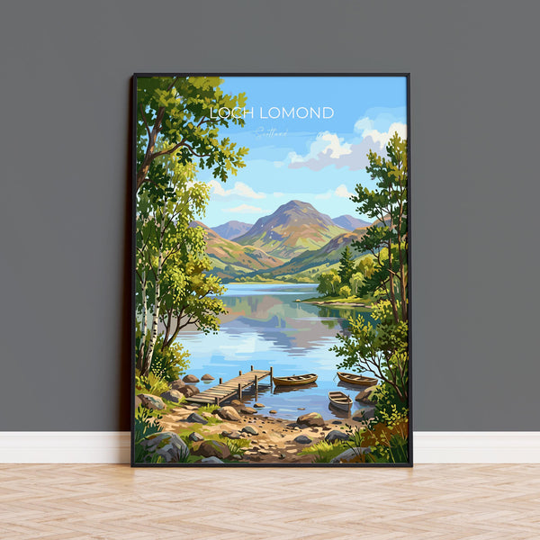 Loch Lomond Scotland Travel Print, Scottish Highlands Wall Art, Scenic Loch Landscape Poster, Nature Illustration, UK Decor, Scotland Gift