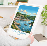 Dartmouth Print, Devon Travel Poster with White Border, River Dart Wall Art, Britannia Royal Naval College Print, Devon Coastal Gift