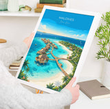 Maldives Indian Ocean Travel Print, Tropical Island Wall Art, Maldives Beach Poster, Overwater Bungalows, Luxury Island Travel Poster