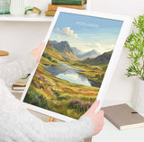 Scottish Highlands Travel Poster, Scotland Landscape Wall Art, Mountain & Loch Print, Dramatic Nature Illustration, UK Decor, Scotland Gift