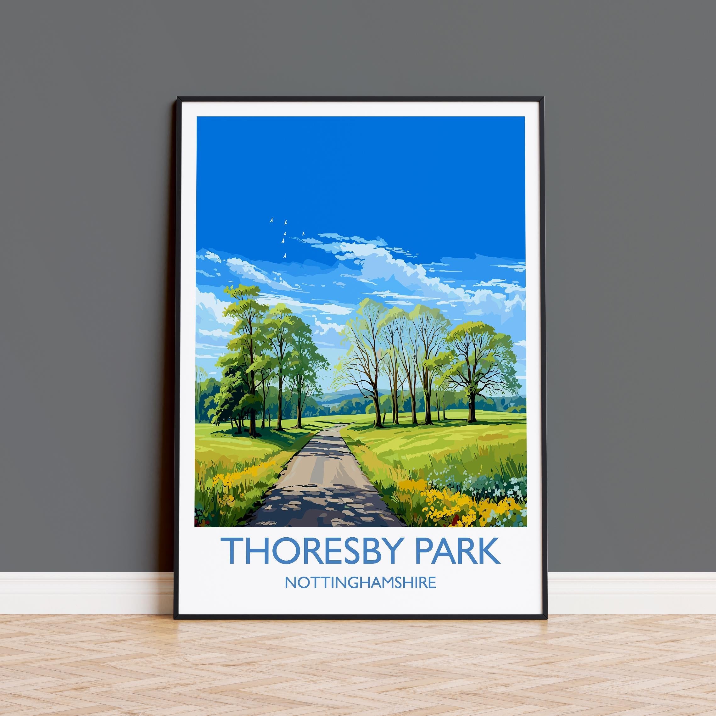 Thoresby Park Travel Poster Wall Art, Travel Print of Thoresby Park, Thoresby Hall, Nottinghamshire, England, English Countryside Art Gift NQ Media Designs