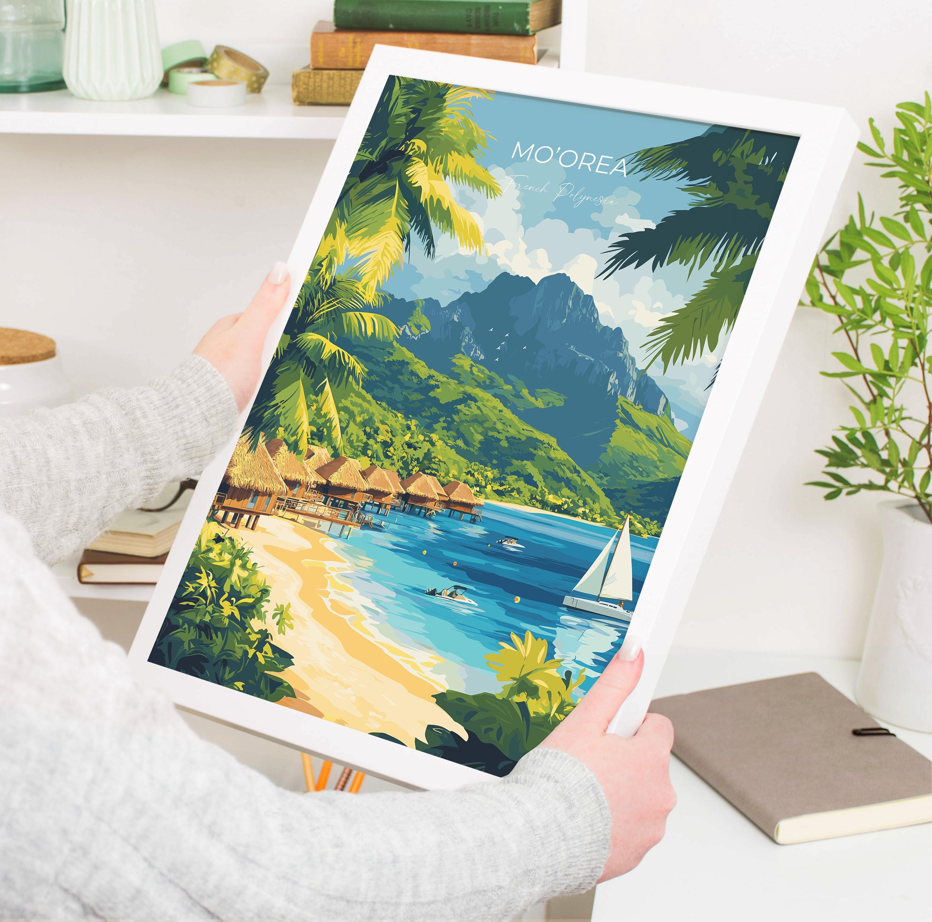 Mo'orea Travel Print Wall Art, Travel Poster of Mo'orea, French Polynesia, South Pacific Islands Art Lovers Gift NQ Media Designs