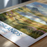 Scottish Highlands Travel Poster, Scotland Landscape Wall Art, Mountain & Loch Print, Dramatic Nature Illustration, UK Decor, Scotland Gift