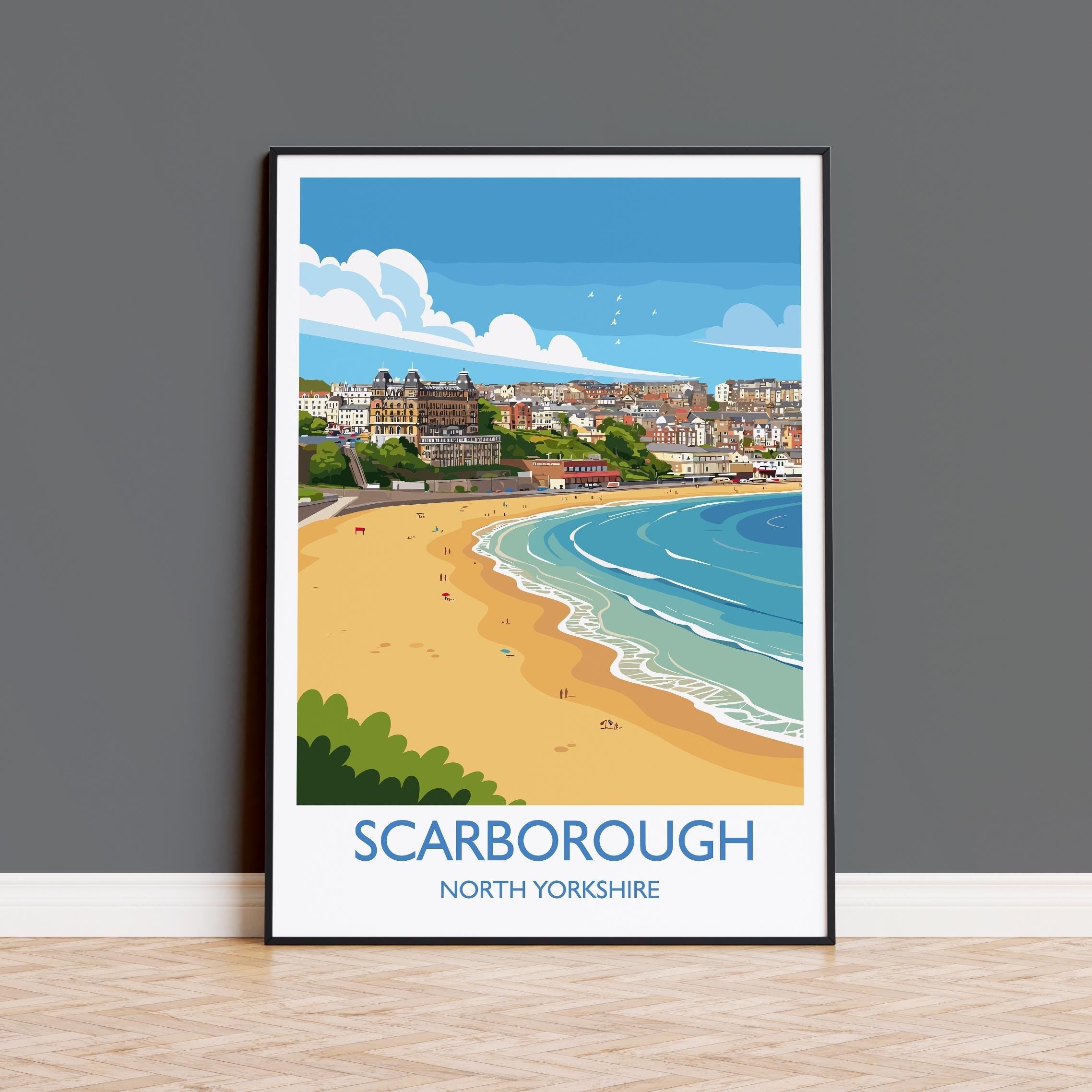 Scarborough Beach Travel Print, Travel Poster of Scarborough, North Yorkshire Gift, England, Scarborough Gift, Wall Art Print NQ Media Designs
