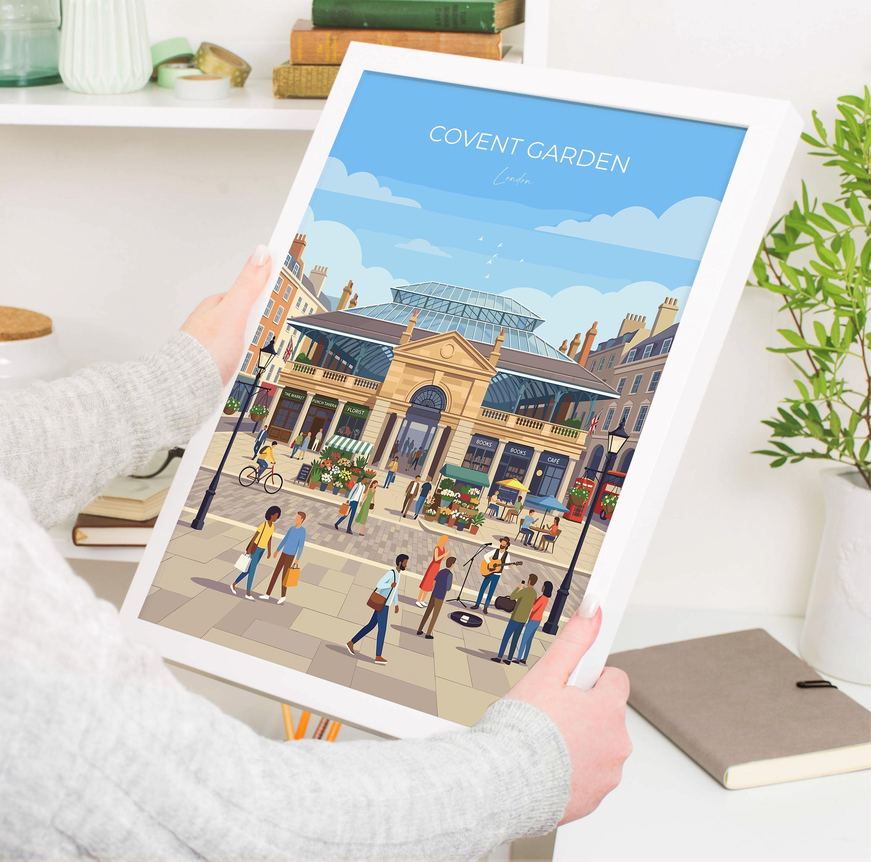 Covent Garden London Travel Print, London Wall Art Poster, Iconic Market Illustration, Vintage Style UK City Decor, Theatre District Gift NQ Media Designs