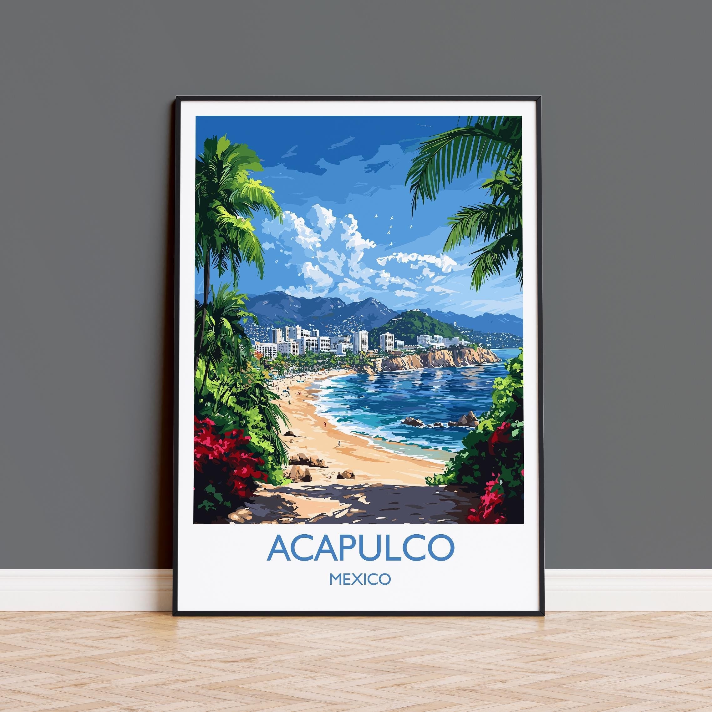 Acapulco Travel Print Wall Art, Poster of Acapulco, Mexico Coast Art Gift, Mexico Cities Art, NQ Media Designs