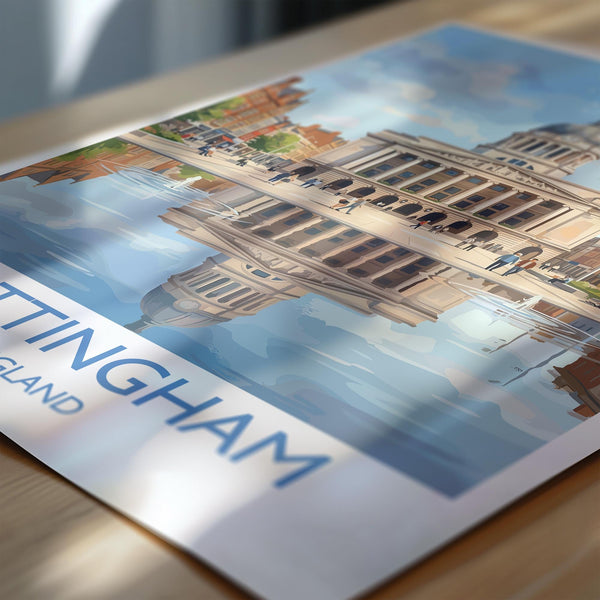 Nottingham Travel Poster, Exchange Building Wall Art, Old Market Square Print, Nottingham City Illustration, UK City Decor, Nottingham Gift