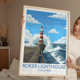 Roker Lighthouse Travel Print Wall Art, Travel Poster of Roker Pier Lighthouse, Sunderland, Northern England, Tyne & Wear Art Gift NQ Media Designs