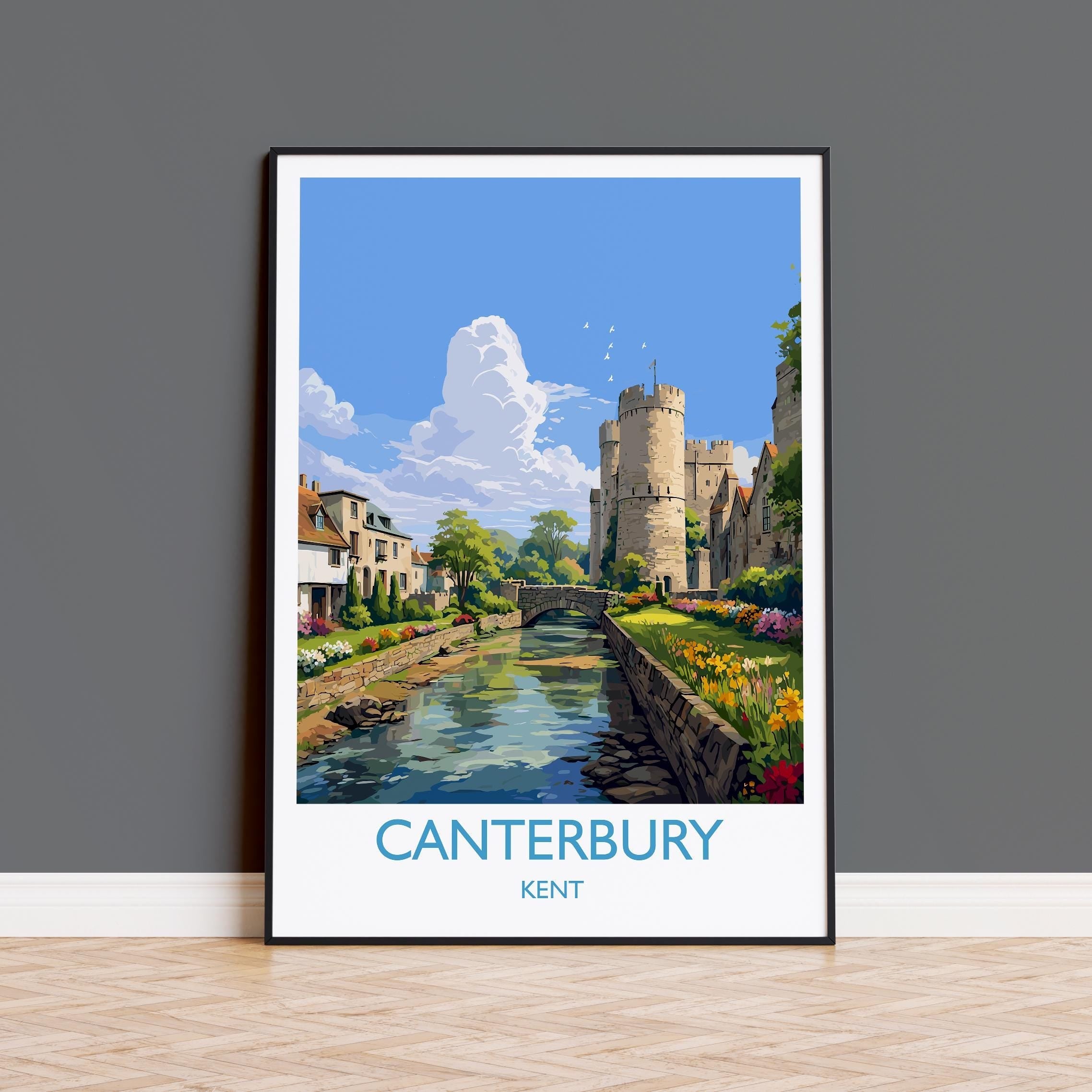 Canterbury Travel Print, Travel Poster of Canterbury, England, Canterbury Cathedral, Kent Art Lovers Gift, Wall Art Print NQ Media Designs
