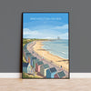 Birchington on Sea Travel Poster, Reculver Towers Beach Huts Wall Art, Kent Coast Print, Seaside Landscape Illustration, UK Coastal Decor
