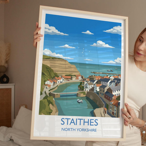 Staithes Travel Print, Travel Poster of Staithes, Yorkshire Gift, England, North Yorkshire Art, Staithes Gift, Wall Art Print