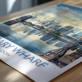 Canary Wharf London Travel Poster, Royal Victoria Dock Wall Art, London Skyline Print, O2 & Cable Car, East London Travel Poster