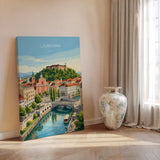 Ljubljana Slovenia Poster, Dragon Bridge Wall Art, Ljubljana Castle Print, Slovenia Travel Poster, Ljubljana Gift