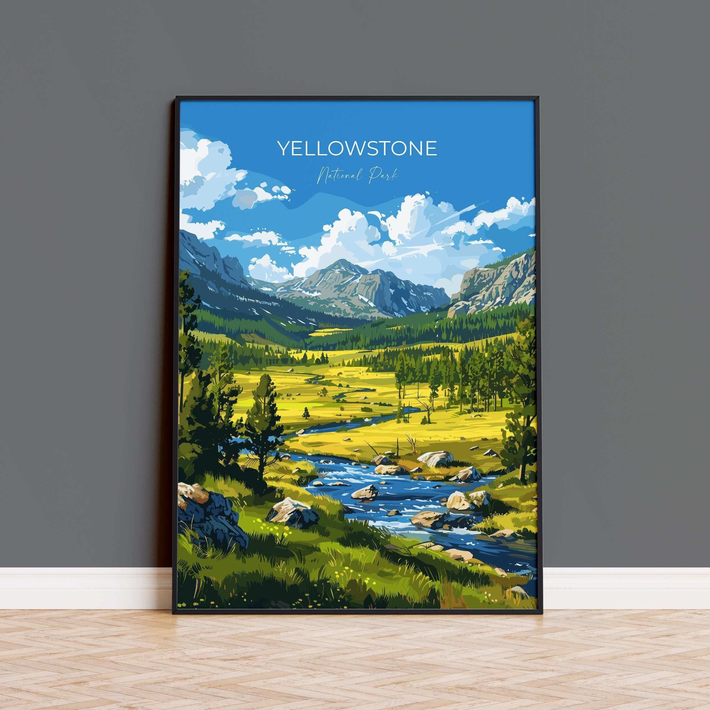 Yellowstone National Park Travel Print Wall Art, Travel Poster of Yellowstone, National Park Art Lovers Gift, Wyoming, USA, Wall Art Gift NQ Media Designs