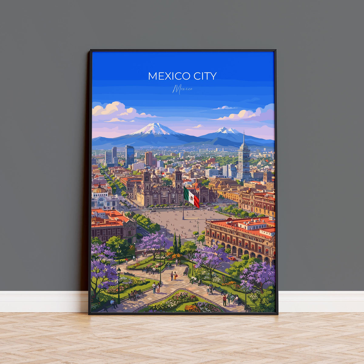 Mexico City Travel Print, CDMX Skyline Wall Art, Palacio de Bellas Artes Poster, Historic Centre Illustration, Vintage Style Mexico Decor