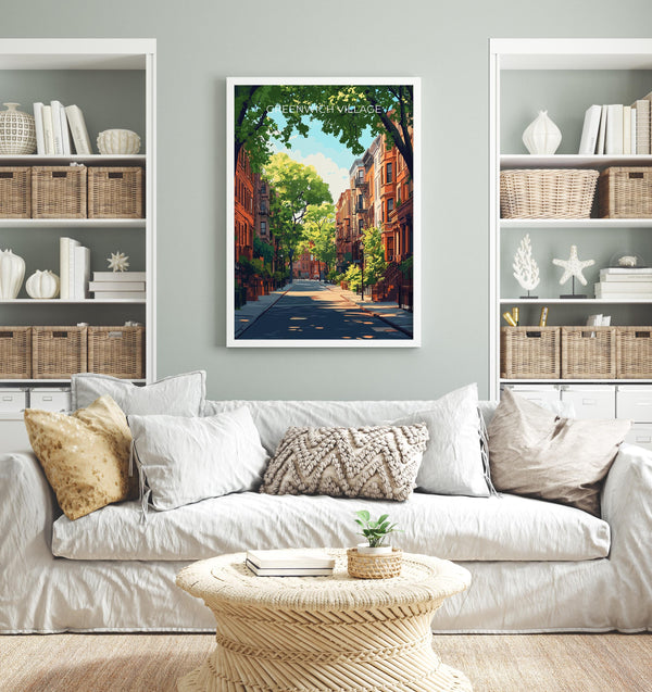 Greenwich Village New York Travel Poster Wall Art, Travel Print of Greenwich Village, New York Art Lovers Gift, USA Art Gift