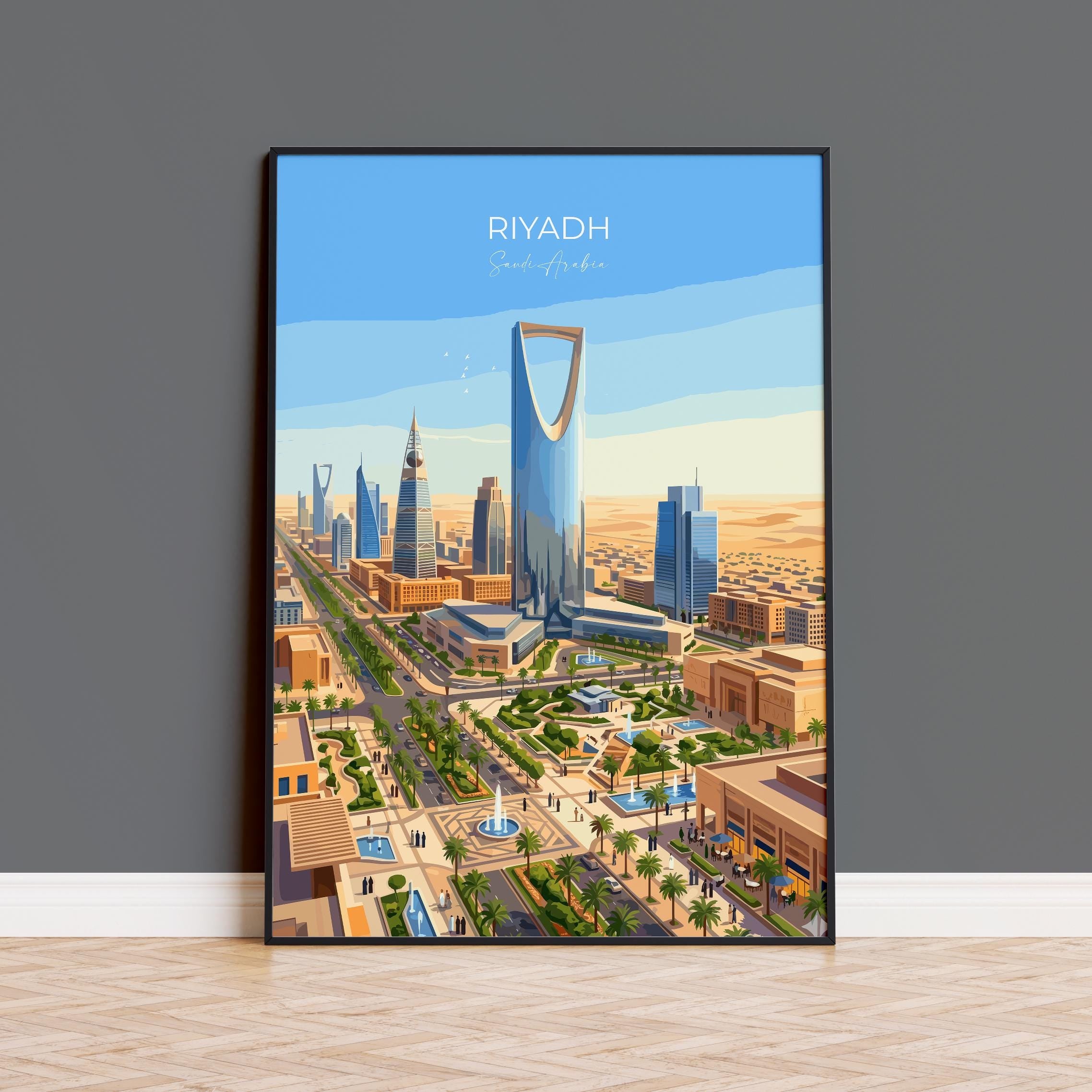 Riyadh Saudi Arabia Travel Print, Riyadh Skyline Wall Art, Modern Desert City Poster, Arabian Architecture, Vintage Style Middle East Decor