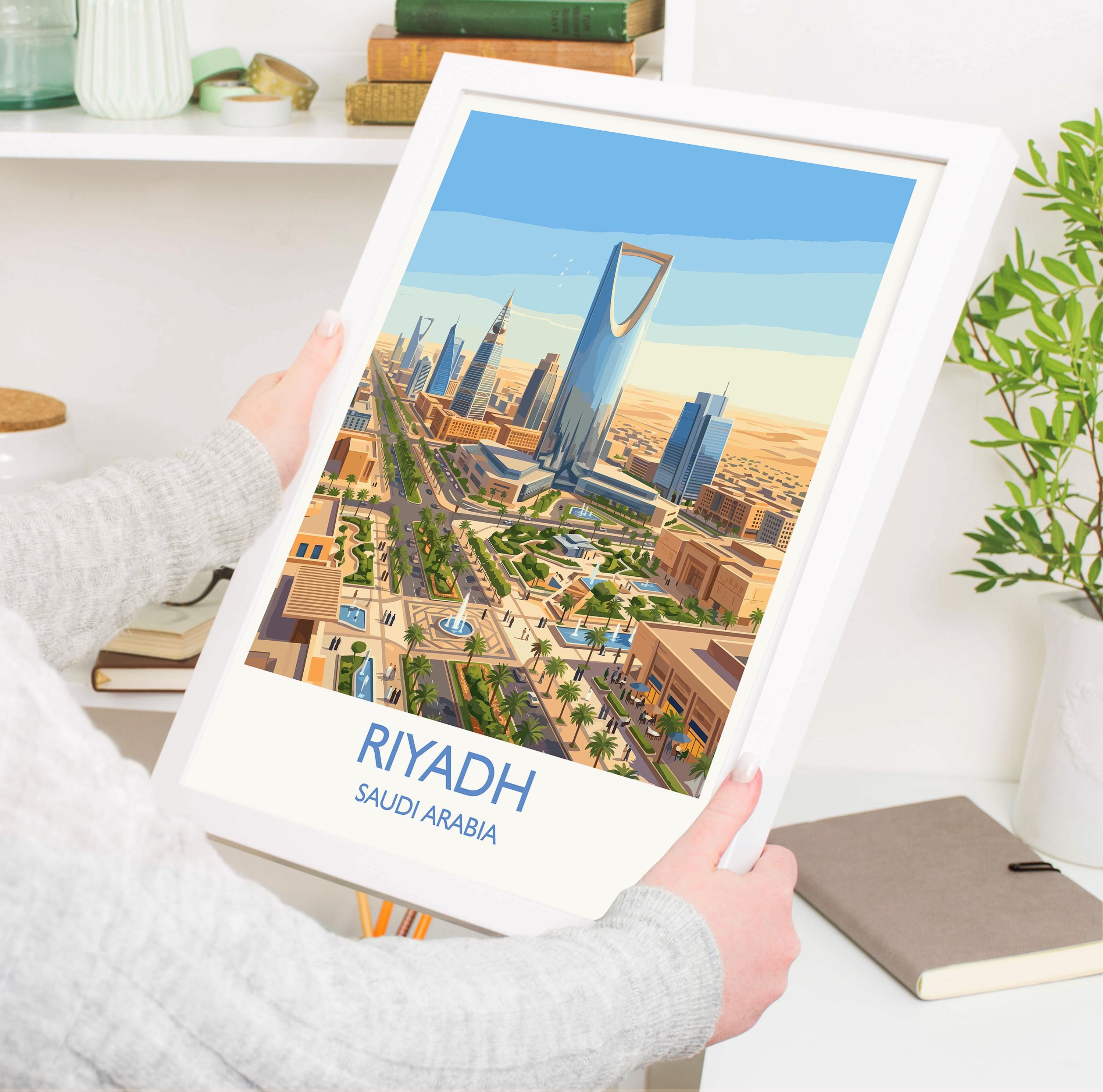 Riyadh Saudi Arabia Travel Poster, Riyadh Skyline Wall Art, Modern Desert City Print, Arabian Architecture, Vintage Style Decor