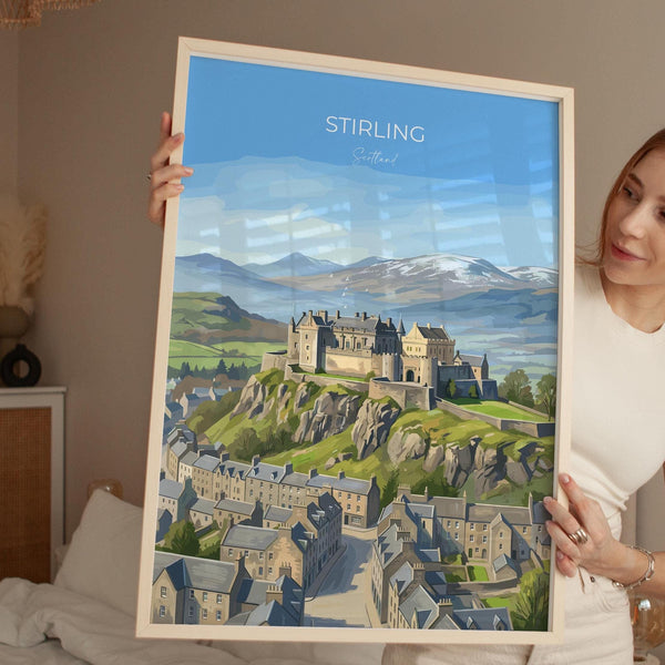 Stirling Castle Scotland Travel Print, Scottish Highlands Wall Art, Stirling City Landscape Poster, Historic Castle Illustration, UK Decor
