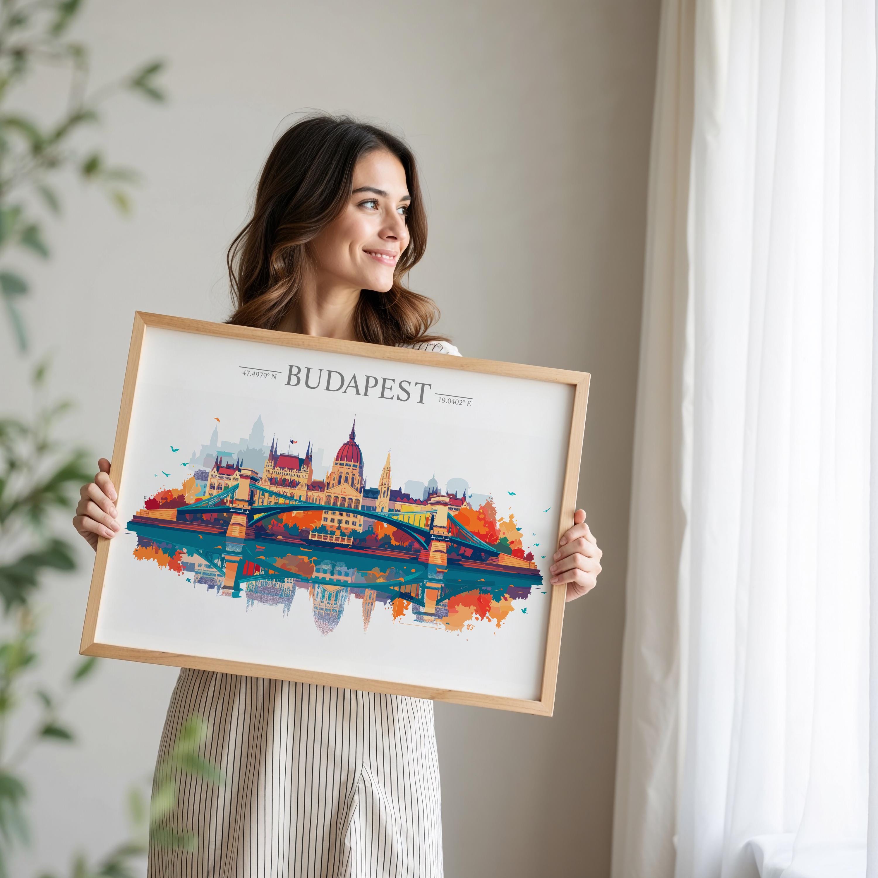 Budapest Travel Poster Skyline Wall Art Landscape, Travel Print of Budapest, Hungary Art Lovers Gift,Landscape Art Gift NQ Media Designs