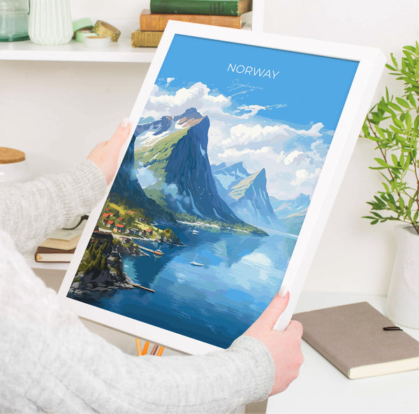 Norway Travel Poster, Travel Print of Fjords, Norway Poster, Scandinavia Art Gift, Norway Art Lovers Travel Gift