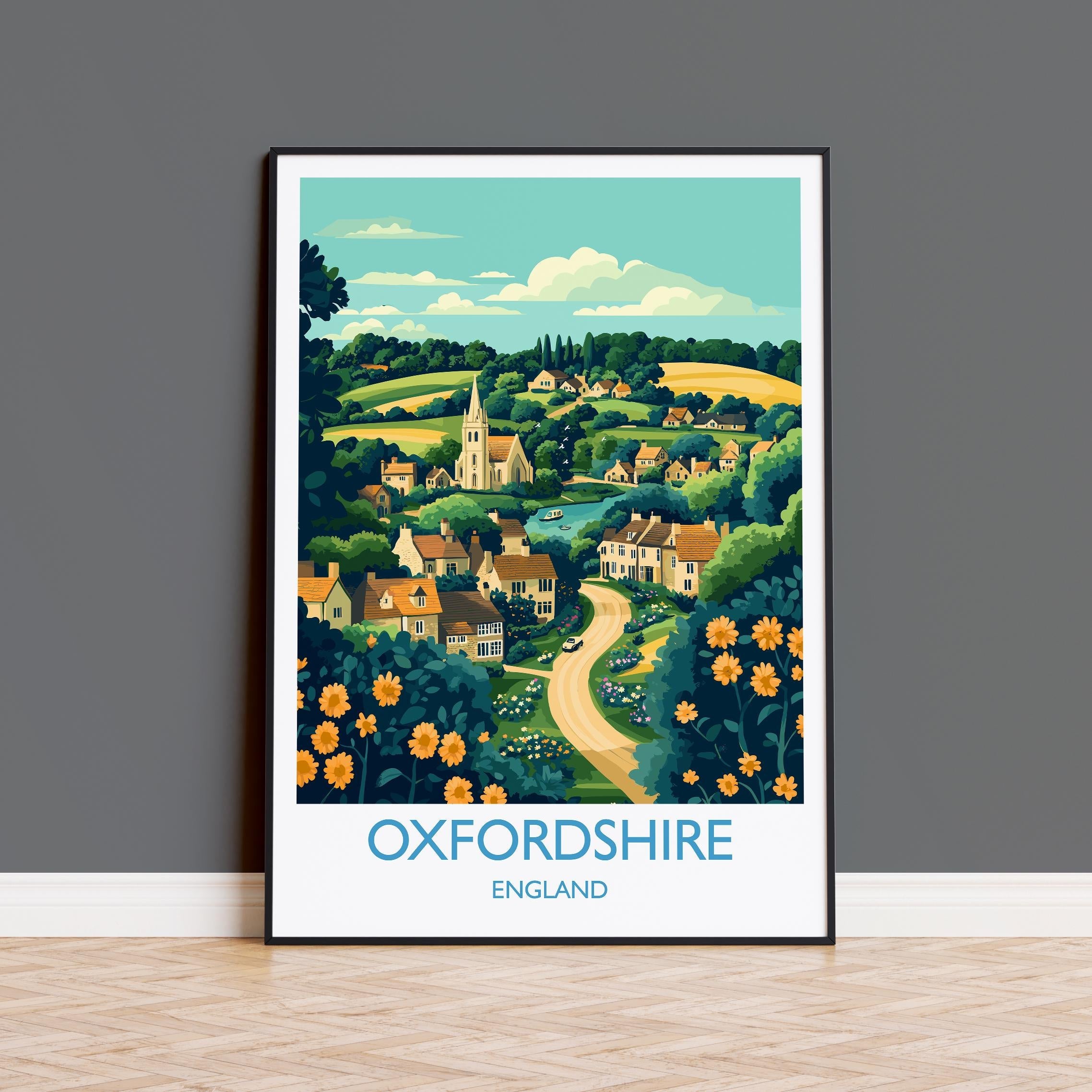 Oxfordshire Travel Poster Wall Art, Oxfordshire Travel Print, English Countryside Art Gift, Wall Art Print NQ Media Designs