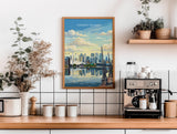 Canary Wharf London Travel Print, Royal Victoria Dock Wall Art, London Skyline Poster, O2 & Cable Car, East London Travel Poster