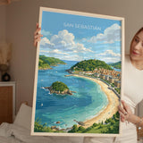 San Sebastian Poster, La Concha Wall Art, Basque Coast Print, Spain Travel Poster, San Sebastian Gift