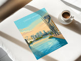 Canary Wharf London Travel Print, Royal Victoria Dock Wall Art, London Skyline Poster, O2 & Cable Car, East London Travel Poster