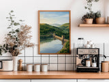 Derwent Reservoir Dam Travel Print, Peak District Wall Art, Ladybower Dam Poster, Derbyshire Landscape Illustration, UK Nature Decor NQ Media Designs