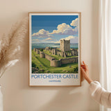 Portchester Castle Print, Hampshire Wall Art with Border, Norman Castle Poster, England Travel Print, Portchester Gift Print
