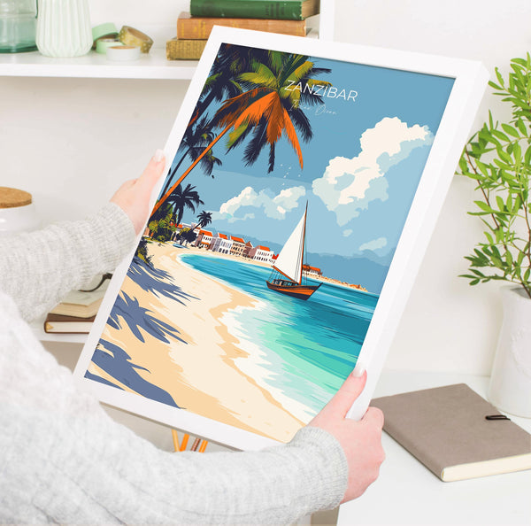 Zanzibar Travel Poster, Travel Print of Zanzibar, Indian Ocean Island Art, Zanzibar Wall Art Gift,