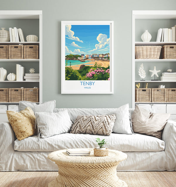 Tenby Travel Poster Wall Art, Tenby Travel Print, Wales, Pembrokeshire Coast Art Gift, Welsh Wall Art Print
