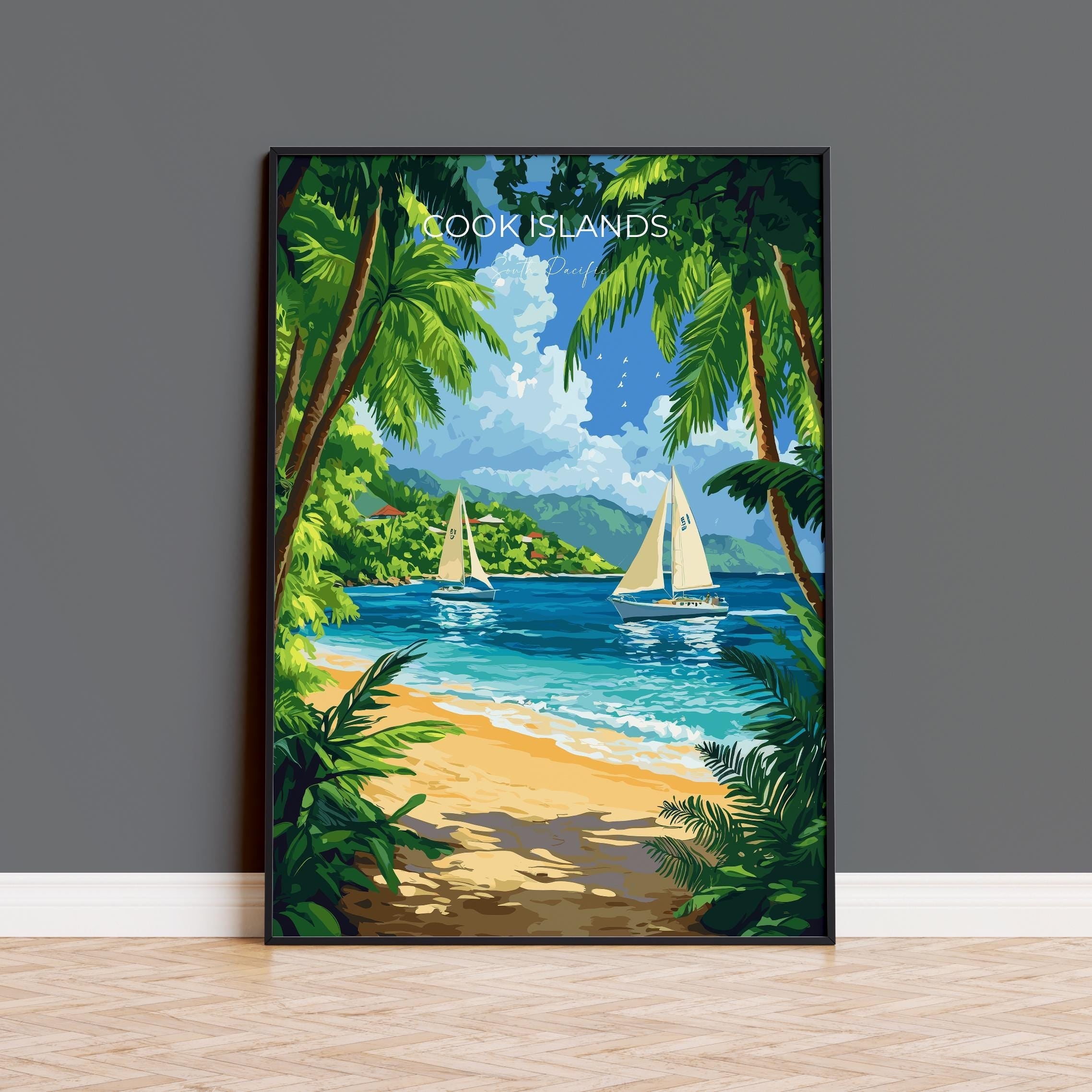 Cook Islands Travel Print Wall Art, Travel Poster of Cook Islands, South Pacific Islands Art Lovers Gift NQ Media Designs