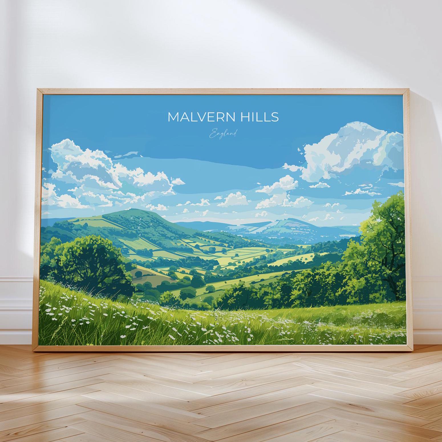 Malvern Hills Landscape Travel Poster Wall Art, Travel Print of Malvern Hills, Malvern Hills Art Lovers Gift, English Countryside NQ Media Designs