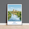 Ely Cathedral Travel Poster, Ely Cambridgeshire Wall Art, Historic England City Print, Gothic Cathedral Illustration, UK Decor, Ely Gift