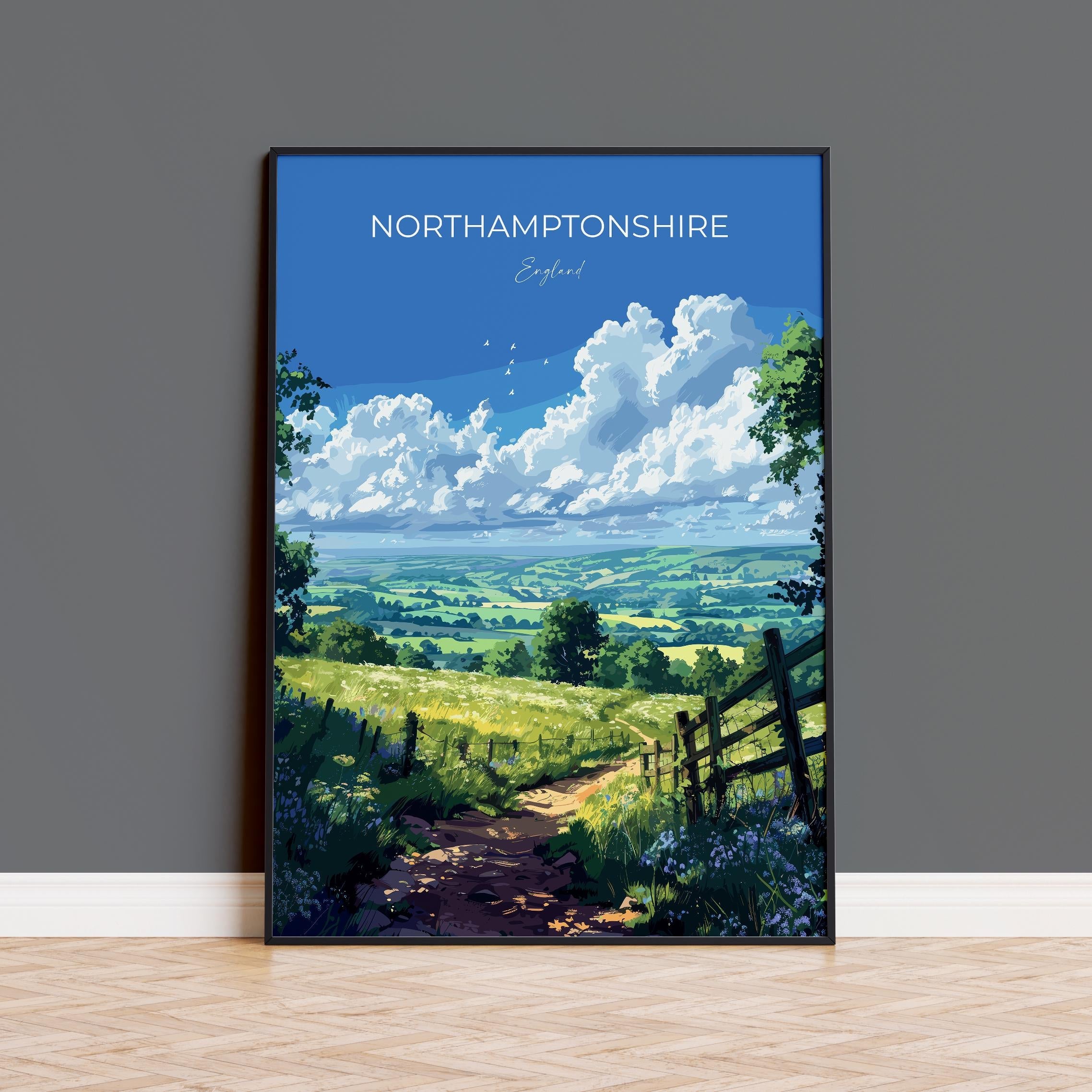 Northamptonshire Poster Wall Art, Travel Print of Northamptonshire, England, Northamptonshire Art Lovers Gift, England Wall Art Print NQ Media Designs