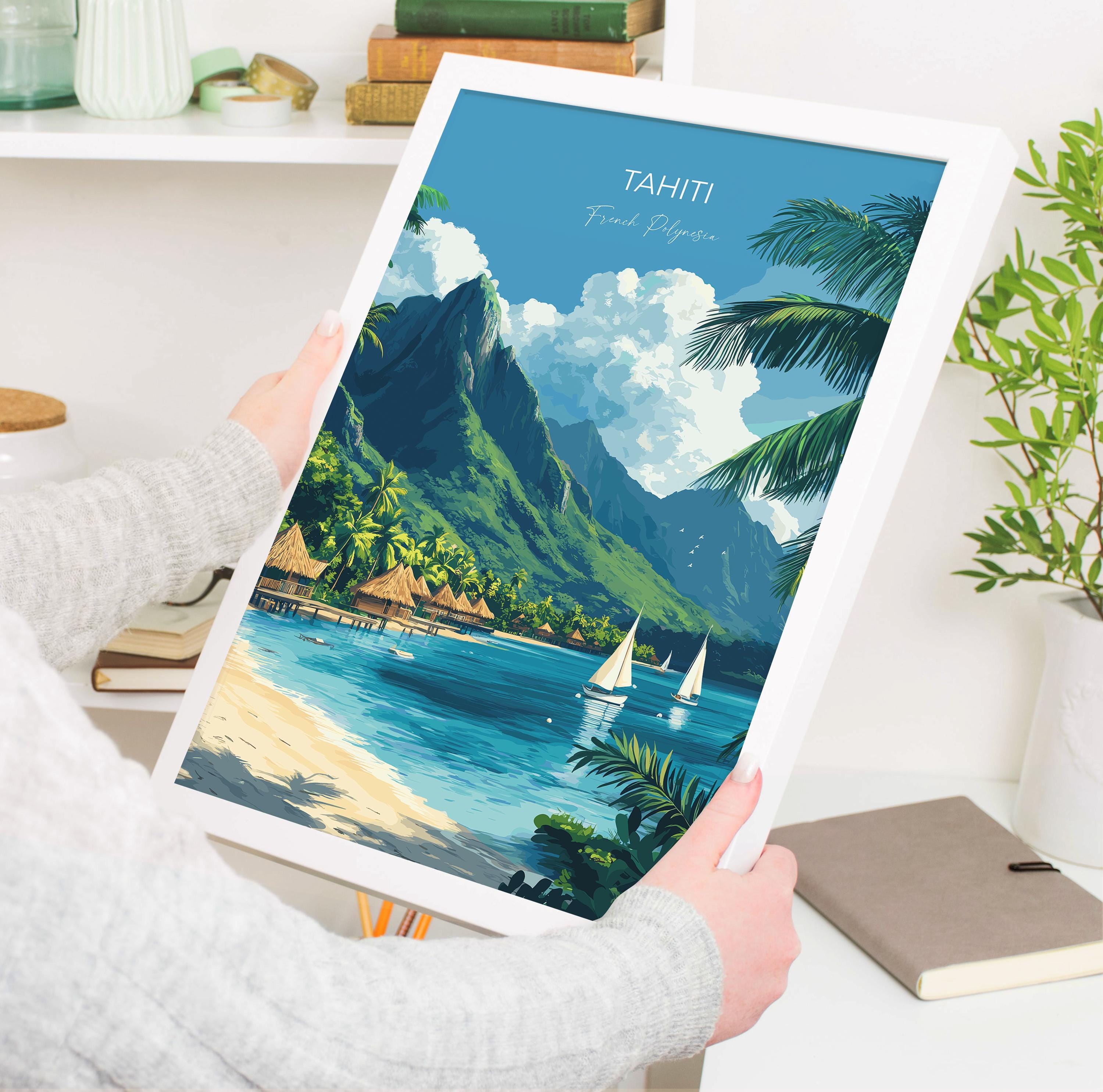 Tahiti Travel Print Wall Art, Travel Poster of Tahiti, French Polynesia, South Pacific Islands Art Lovers Gift NQ Media Designs